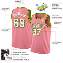Load image into Gallery viewer, Custom Medium Pink White Black-Neon Green Authentic Basketball Jersey
