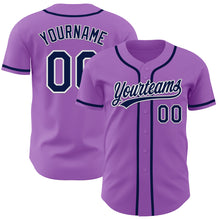 Load image into Gallery viewer, Custom Medium Purple Navy-White Authentic Baseball Jersey
