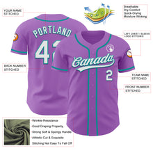 Load image into Gallery viewer, Custom Medium Purple White-Teal Authentic Baseball Jersey
