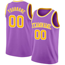 Load image into Gallery viewer, Custom Medium Purple Gold-White Authentic Basketball Jersey
