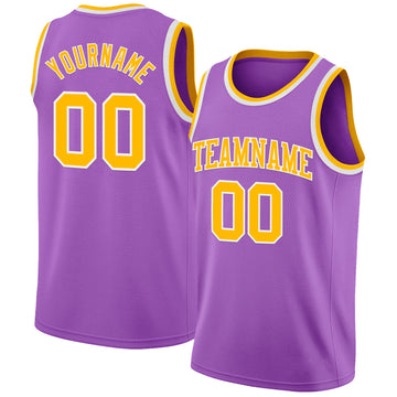 Custom Medium Purple Gold-White Authentic Basketball Jersey