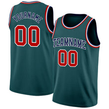 Load image into Gallery viewer, Custom Midnight Green Red White-Navy Authentic Basketball Jersey

