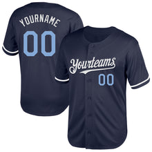 Load image into Gallery viewer, Custom Navy Light Blue-White Mesh Authentic Throwback Baseball Jersey
