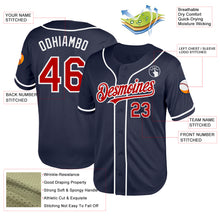 Load image into Gallery viewer, Custom Navy Red-White Mesh Authentic Throwback Baseball Jersey
