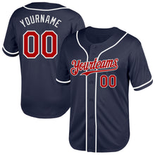 Load image into Gallery viewer, Custom Navy Red-White Mesh Authentic Throwback Baseball Jersey
