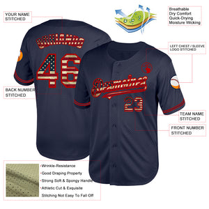 Custom Navy Vintage USA Flag-Red Mesh Authentic Throwback Baseball Jersey