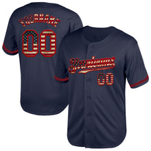 Load image into Gallery viewer, Custom Navy Vintage USA Flag-Red Mesh Authentic Throwback Baseball Jersey
