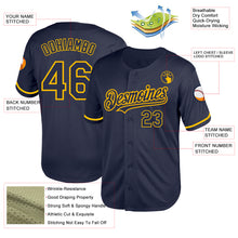 Load image into Gallery viewer, Custom Navy Gold Mesh Authentic Throwback Baseball Jersey
