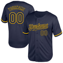 Load image into Gallery viewer, Custom Navy Gold Mesh Authentic Throwback Baseball Jersey
