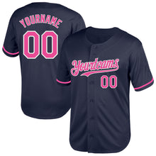 Load image into Gallery viewer, Custom Navy Pink-White Mesh Authentic Throwback Baseball Jersey
