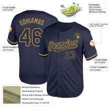 Load image into Gallery viewer, Custom Navy Old Gold Mesh Authentic Throwback Baseball Jersey
