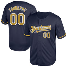 Load image into Gallery viewer, Custom Navy Old Gold-White Mesh Authentic Throwback Baseball Jersey
