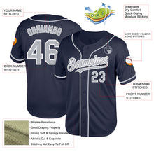 Load image into Gallery viewer, Custom Navy Gray-White Mesh Authentic Throwback Baseball Jersey

