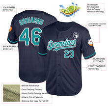 Load image into Gallery viewer, Custom Navy Teal-White Mesh Authentic Throwback Baseball Jersey
