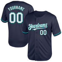 Load image into Gallery viewer, Custom Navy White-Teal Mesh Authentic Throwback Baseball Jersey
