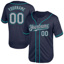 Load image into Gallery viewer, Custom Navy Gray-Teal Mesh Authentic Throwback Baseball Jersey
