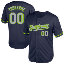 Load image into Gallery viewer, Custom Navy Gray-Neon Green Mesh Authentic Throwback Baseball Jersey
