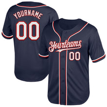 Load image into Gallery viewer, Custom Navy White-Red Mesh Authentic Throwback Baseball Jersey
