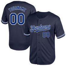 Load image into Gallery viewer, Custom Navy Royal-White Mesh Authentic Throwback Baseball Jersey
