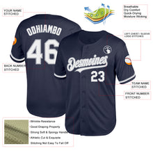 Load image into Gallery viewer, Custom Navy White-Gray Mesh Authentic Throwback Baseball Jersey
