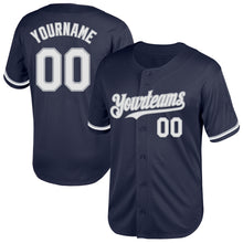 Load image into Gallery viewer, Custom Navy White-Gray Mesh Authentic Throwback Baseball Jersey
