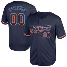 Load image into Gallery viewer, Custom Navy Powder Blue-Orange Mesh Authentic Throwback Baseball Jersey
