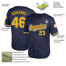 Load image into Gallery viewer, Custom Navy Gold-White Mesh Authentic Throwback Baseball Jersey
