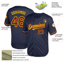 Load image into Gallery viewer, Custom Navy Crimson-Yellow Mesh Authentic Throwback Baseball Jersey
