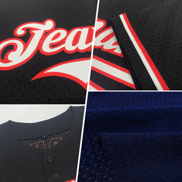 Custom Navy Red-Gold Mesh Authentic Throwback Baseball Jersey