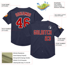 Load image into Gallery viewer, Custom Navy Red-White Mesh Authentic Throwback Baseball Jersey
