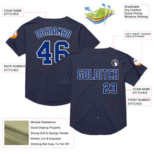 Load image into Gallery viewer, Custom Navy Royal-White Mesh Authentic Throwback Baseball Jersey
