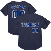 Load image into Gallery viewer, Custom Navy Royal-White Mesh Authentic Throwback Baseball Jersey
