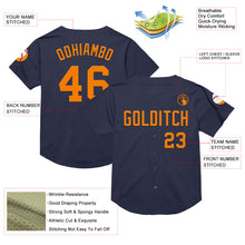 Load image into Gallery viewer, Custom Navy Bay Orange Mesh Authentic Throwback Baseball Jersey
