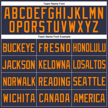 Load image into Gallery viewer, Custom Navy Bay Orange Mesh Authentic Throwback Baseball Jersey
