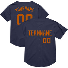 Load image into Gallery viewer, Custom Navy Texas Orange Mesh Authentic Throwback Baseball Jersey
