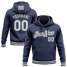 Load image into Gallery viewer, Custom Stitched Navy White Sports Pullover Sweatshirt Hoodie
