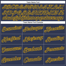 Load image into Gallery viewer, Custom Stitched Navy Gold Sports Pullover Sweatshirt Hoodie
