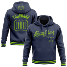 Load image into Gallery viewer, Custom Stitched Navy Neon Green Sports Pullover Sweatshirt Hoodie
