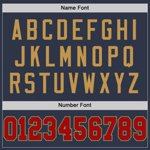 Load image into Gallery viewer, Custom Navy Red-Old Gold Mesh Authentic Throwback Football Jersey
