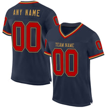 Load image into Gallery viewer, Custom Navy Red-Old Gold Mesh Authentic Throwback Football Jersey
