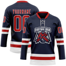 Load image into Gallery viewer, Custom Navy Red-White Hockey Lace Neck Jersey
