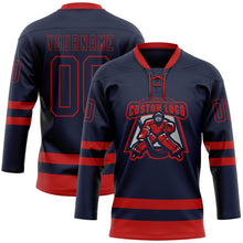 Load image into Gallery viewer, Custom Navy Red Hockey Lace Neck Jersey

