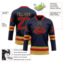 Load image into Gallery viewer, Custom Navy Red-Old Gold Hockey Lace Neck Jersey
