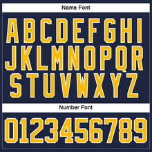 Load image into Gallery viewer, Custom Navy Gold-White Hockey Lace Neck Jersey

