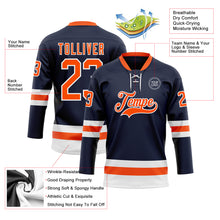 Load image into Gallery viewer, Custom Navy Orange-White Hockey Lace Neck Jersey
