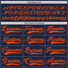 Load image into Gallery viewer, Custom Navy Orange Hockey Lace Neck Jersey
