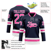 Load image into Gallery viewer, Custom Navy Pink-White Hockey Lace Neck Jersey
