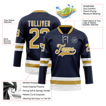 Load image into Gallery viewer, Custom Navy Old Gold-White Hockey Lace Neck Jersey
