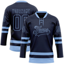 Load image into Gallery viewer, Custom Navy Light Blue Hockey Lace Neck Jersey
