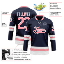 Load image into Gallery viewer, Custom Navy Medium Pink-White Hockey Lace Neck Jersey
